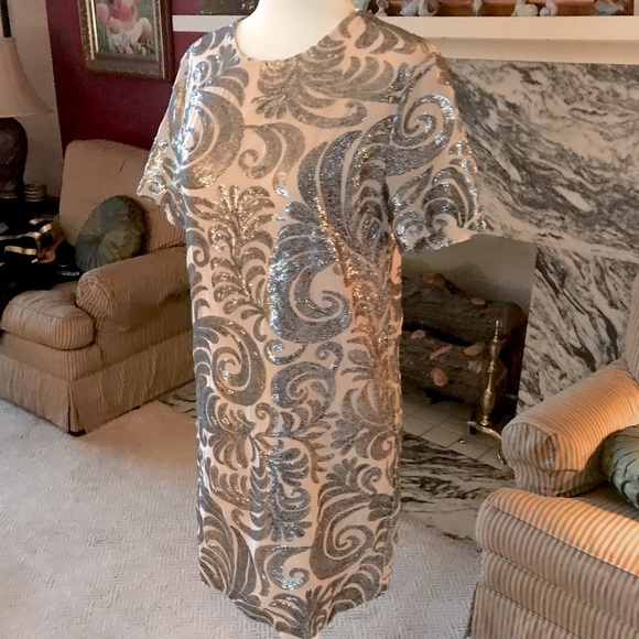 Ivory & Silver Shift Dress - Picture 2 of 15